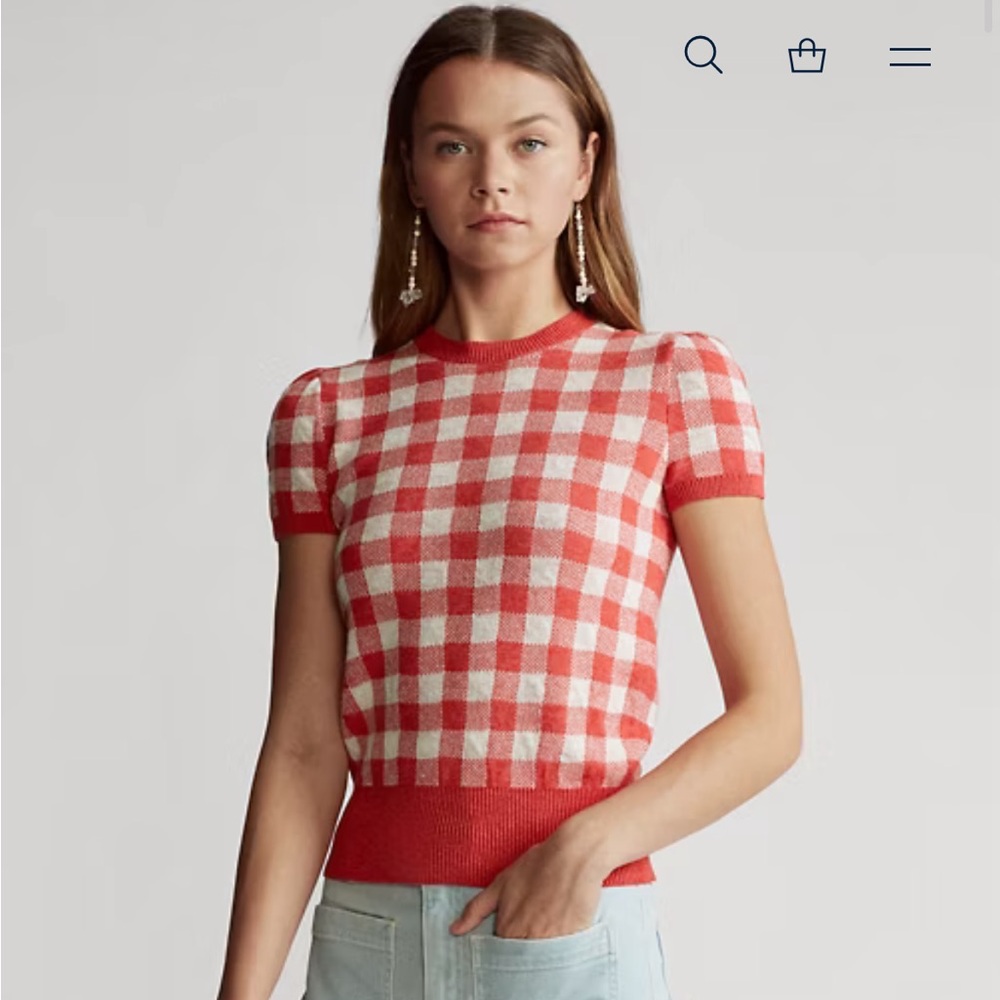 Polo by Ralph Lauren Red and White Gingham Knit Top
